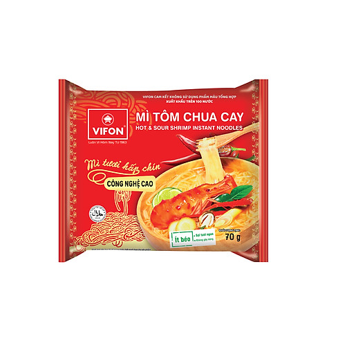 Mì Không Chiên Tôm Chua Cay Vifon Gói 70g x Thùng 30 Gói